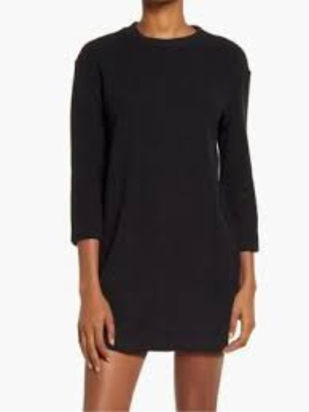 Reformation Ribbed 3/4 Length Sleeve Shift Mini Dress in Black Size Small
